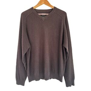 George Mens 100% Cashmere V-Neck Sweater Chocolate Brown Men Large